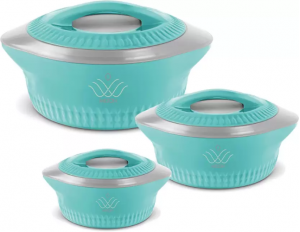 Milton Royal Jr - Pack of 3, Blue Insulated Inner Stainless Steel Serve Casserole Set