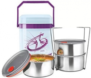 Milton Mariner Deluxe 3 - 3000 ml, Purple Insulated Lunch Box With Leak Lock 3 Steel Containers