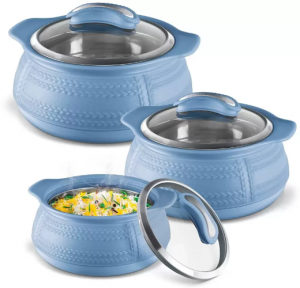 Milton Weave Jr - 2.48 L, Blue Insulated Inner Stainless Steel Casserole with Glass Lid