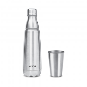 Milton Vertex Steel -1000 ml, Silver Stainless Steel Water Bottle with Tumbler