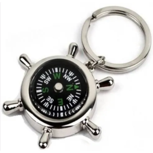 Generic H525 - Metal, Black and Silver Keychain With Compass