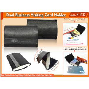 Generic H1123 - Metal and Leather, Black and Silver Dual Visiting Card Holder