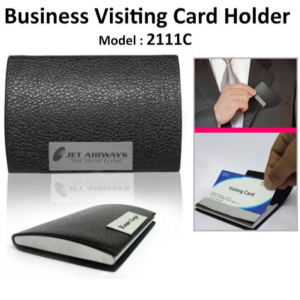 Generic 2111C - Metal and Leather, Black and Silver Visiting Card Holder