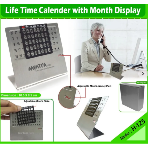 Generic H125 - Steel, Silver and Black Life Time Calendar With Month Display