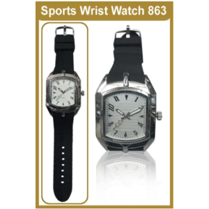 Generic H863 - Metal and Leather, Black and Silver Sports Wrist Watch