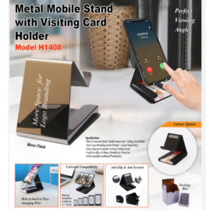 Generic H1408 - Metal, Silver Mobile Stand With Visting Card Holder With Printing